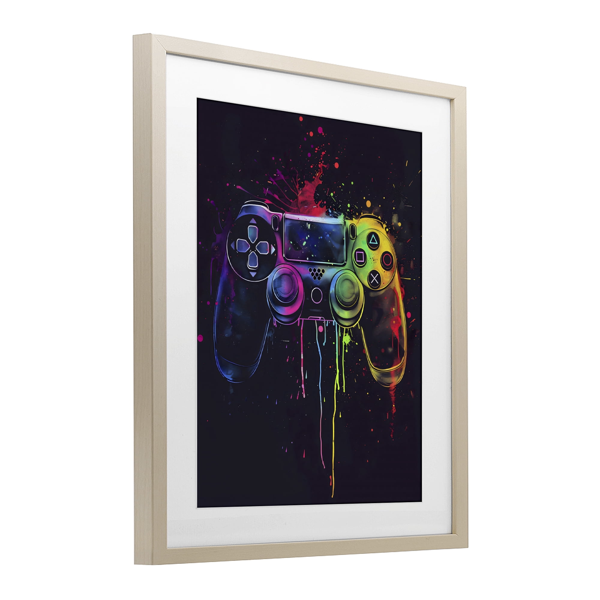 Stupell Industries Rainbow Glow Gaming Controller Birch Framed Print Under Glass, design by Creative Studio