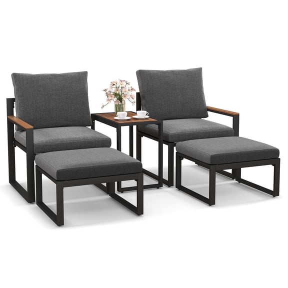 Costway 5 PCS Patio Furniture Set with Soft Cushions Space Saving Design Aluminum Frame