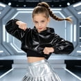 thumbnail image 5 of Kid Girls Metal Cropped Hoodie Y2k Glitter Hooded Sweatshirt Shiny Pullover, 5 of 6
