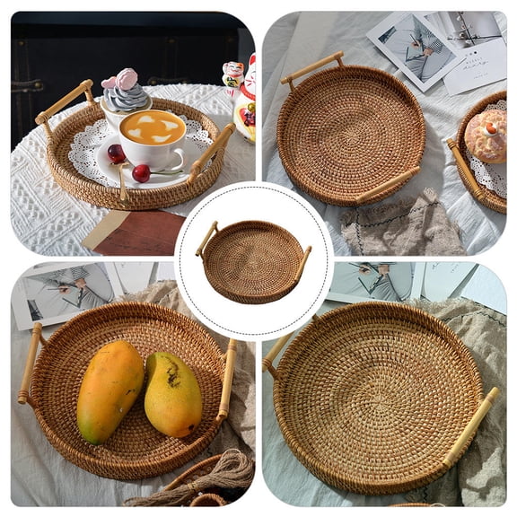 ETEREAUTY Handmade Brown Rattan Basket, Woven Fruit Storage Container for Home, Kitchen Serving and Organization
