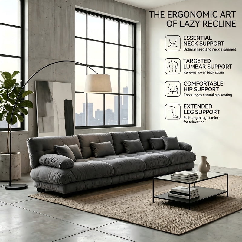 ANPPORT Cloud Couch Sleeper Sofa, Chenille Gray 4-Seater Modular Sofa, 4 Lumbar pillows, 2 Pillows, Comfy Deep Seat Cloud Sofa, Convertible L-Shaped Floor Couch for Living Room