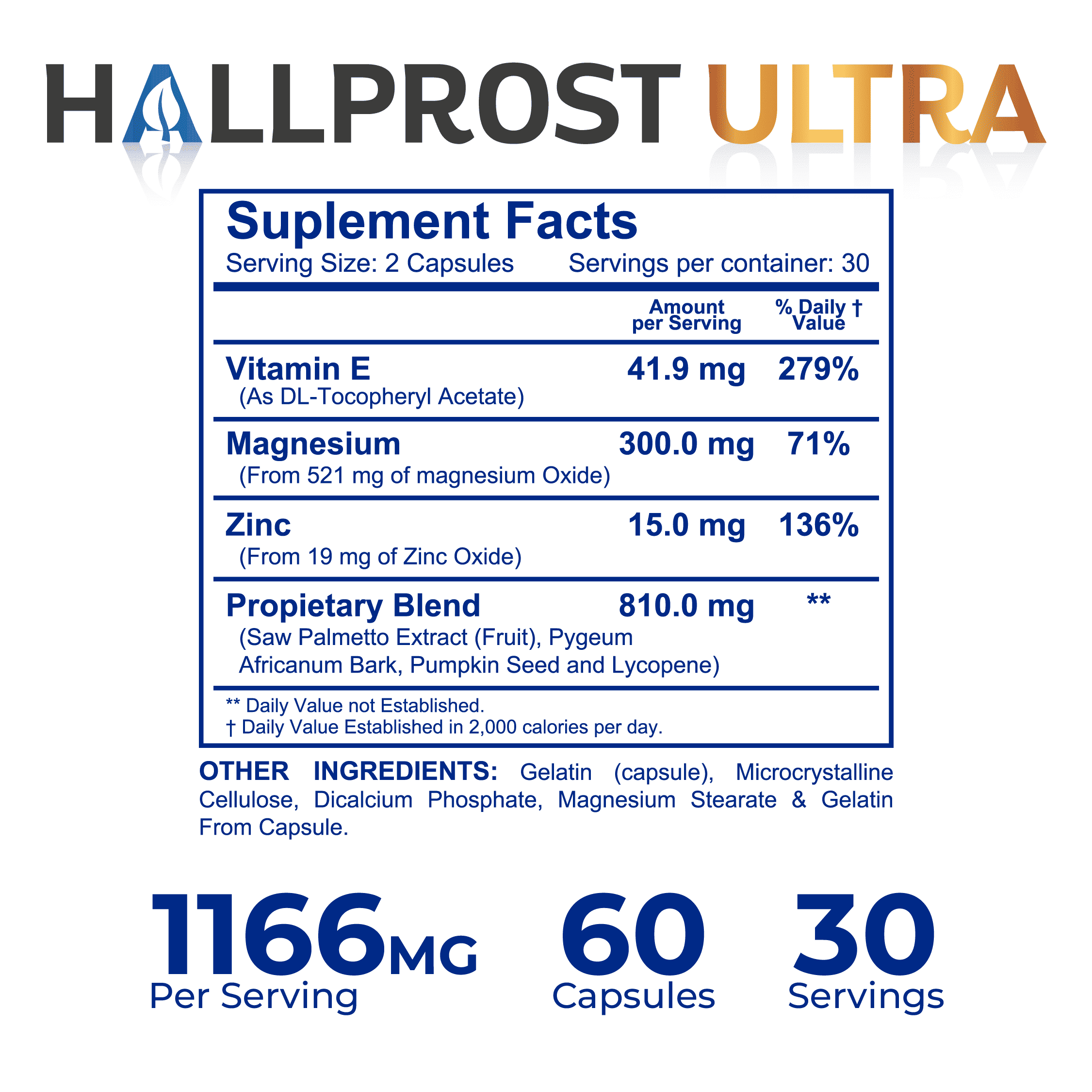 HALLPROST ULTRA Saw Palmetto Blend 1166 mg* Urinary Tract & Bladder Support, Prostate Health Supplement for Men with Lycopene, Pygeum, Pumpkin Seed, Zinc, Vitamin E, Magnesium, 60 capsules