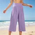 thumbnail image 6 of Sokhug Womens Capri Pants High Waist with Side Pockets Pleated Summer Solid Wide Leg Cropped Pants, 6 of 7