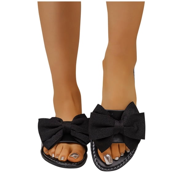 Purcolt Women's Bow Flat Sandals Soft Round Toe Slides Open Toe Summer Slippers Comfortable Cute Slip On Sandals for Beach, Wedding, Vacati On