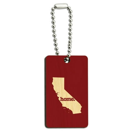 - California CA Home State Wood Wooden Rectangle Key Chain - Solid Maroon