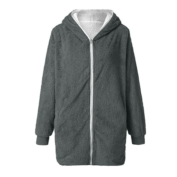 Abrigo con capucha y cremallera de gran tamaño sólido para mujer Chaquetas de punto Outwear con bolsillo Fridja BV0+4869