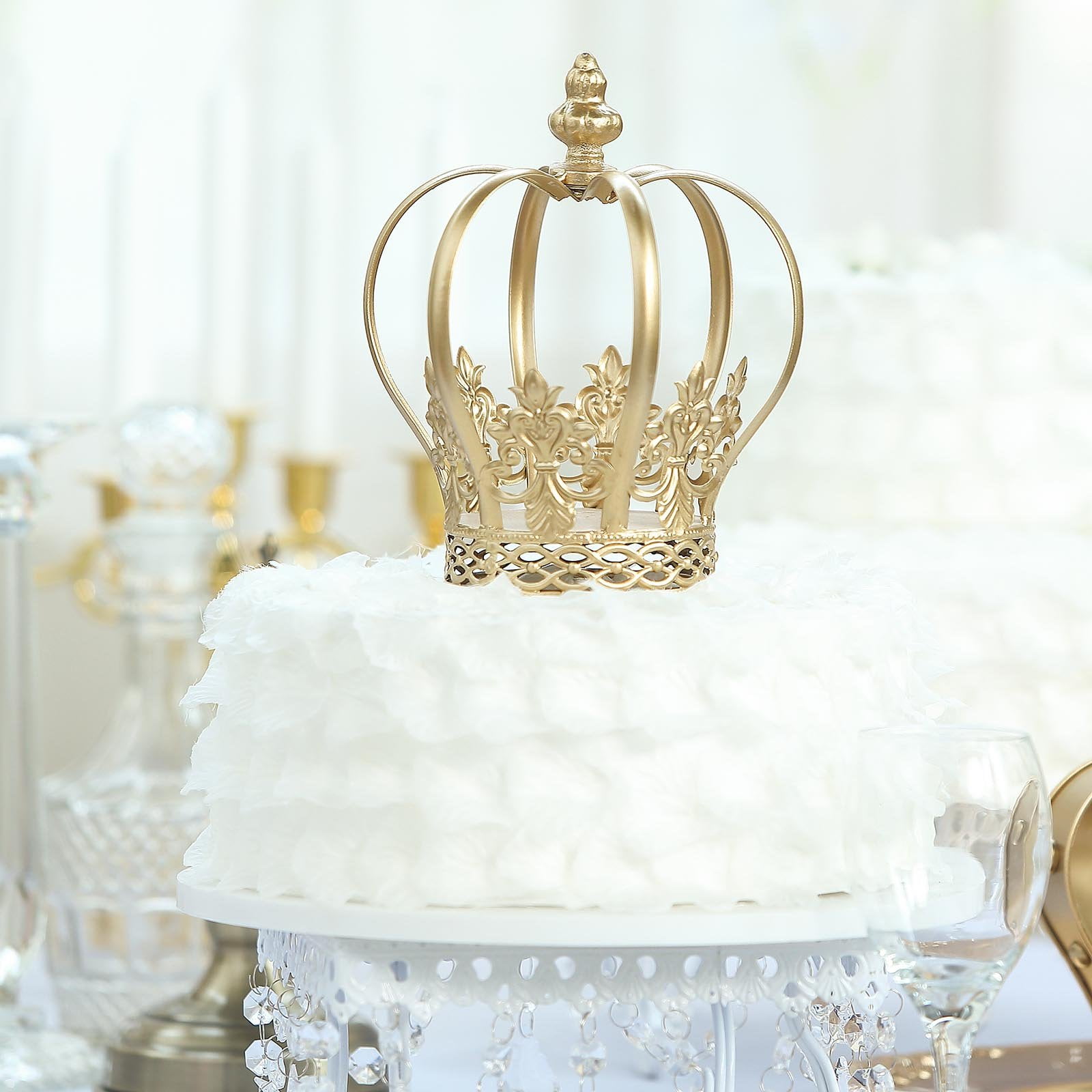 8" Metal Royal Gold Crown Cake Topper Fillable Crown Centerpiece