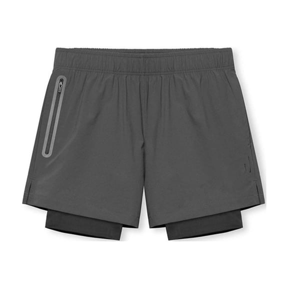 BRGZLK Men's Athletic Shorts with Compression Liner 5" Summer Solid Color Quick Dry Workout Shorts Anti Chafe Ultra Lightweight Elastic Waist Gym Shorts with Zipper Pocket Dark Gray L