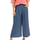 thumbnail image 4 of Trajes de pantalón elegantes para mujer Culottes de algodón y lino, pantalones palazzo de pierna ancha, pantalones capri de cintura elástica con bolsillos, pantalón de pierna ancha (azul marino, M), 4 of 5