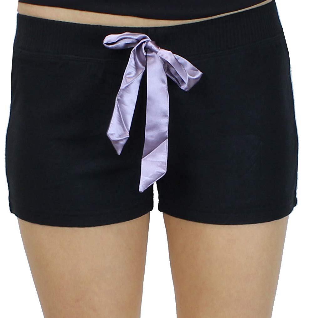 Ms Lovely Ultra Soft Women's Sleep Lounge Shorts with Satin Tie Black