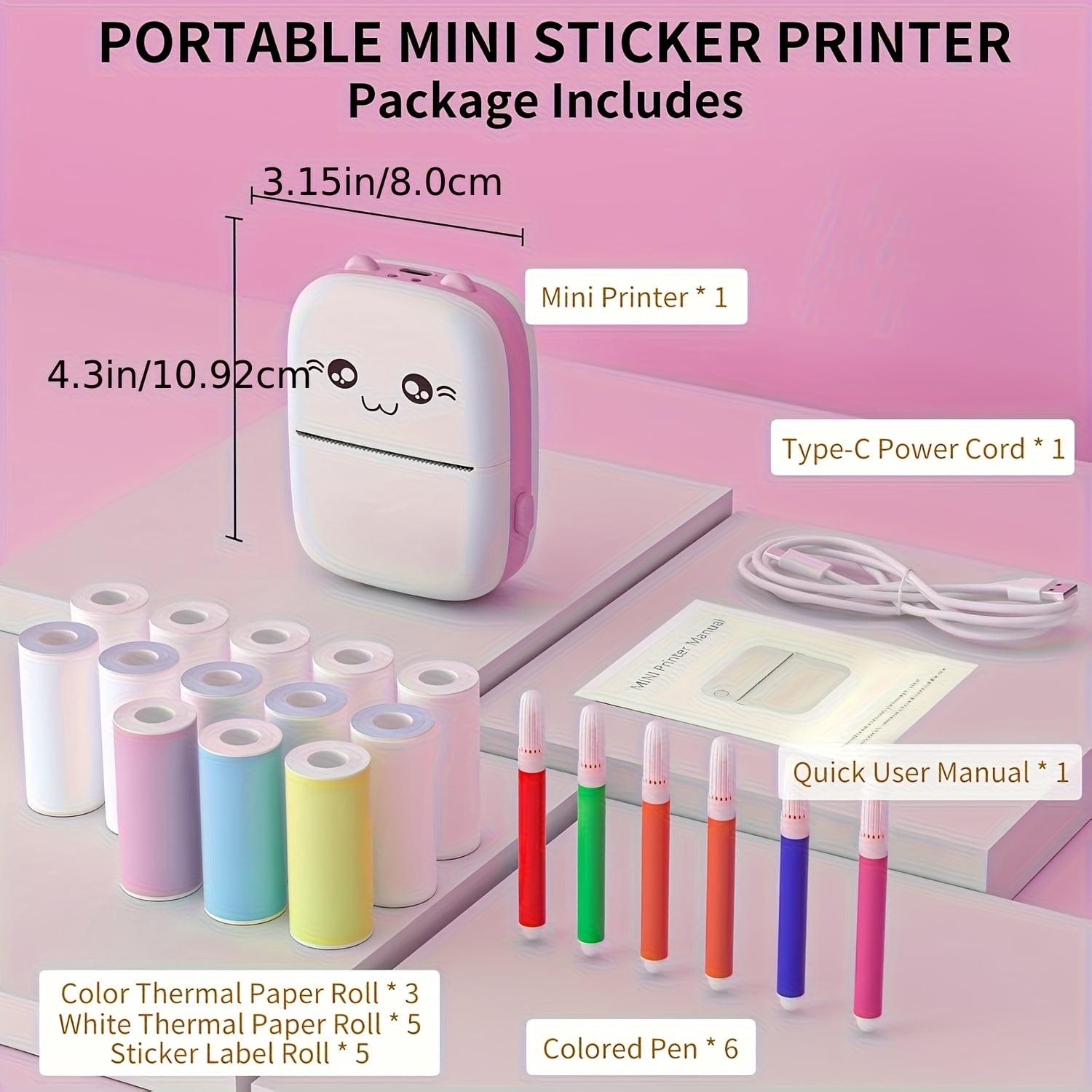 5 Rolls Of Paper Sold Separately, Cute Meow Portable High-definition Mini Printer - USB Charging, Ink Free Thermal Printing, Monochrome Photo And Label Machine, Perfect Choice for Homework And Notes