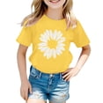 thumbnail image 3 of FASHOFT Girls Shirts Fashion Sunflower Floral Printed Crew Neck Short Sleeve Soft Sweet Kids Daily Casual Tops Girls Summer Tops Yellow 10-11 Years, 3 of 5