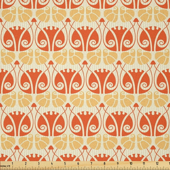 Ambesonne Art Nouveau Fabric by the Yard Microfiber, Modern Mushroom, 1 Yard, Orange Mustard Yellow