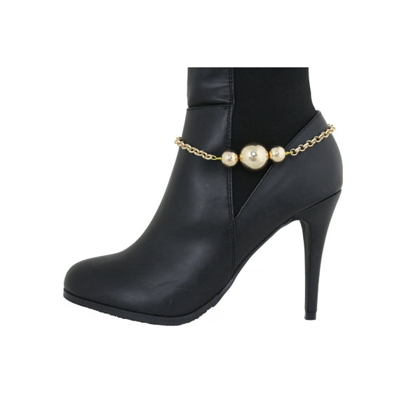 Women Western Gold Metal Boot Chain 3 Ball Bling Shoe Charm