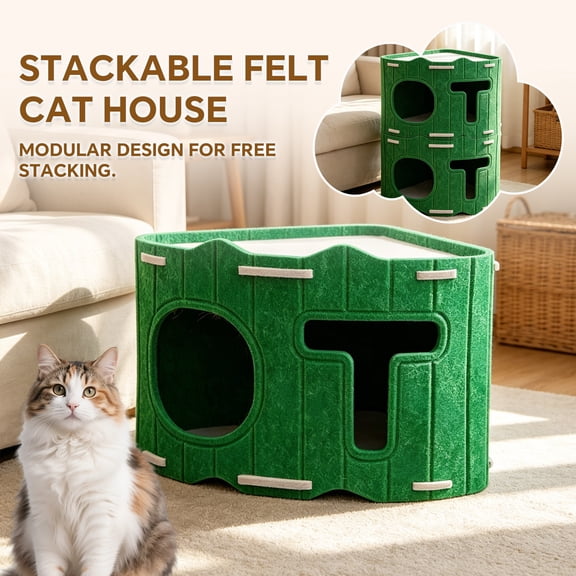 Felt Cat House, Stackable Corner Cave Bed, Modular Condo for Indoor Cats