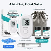 Blood Glucose Monitor Kit - 100 Test Strips and 100 Lancets for Home Use, 500 Memory, No Coding, Diabetes Testing, Blood Glucose Monitoring System