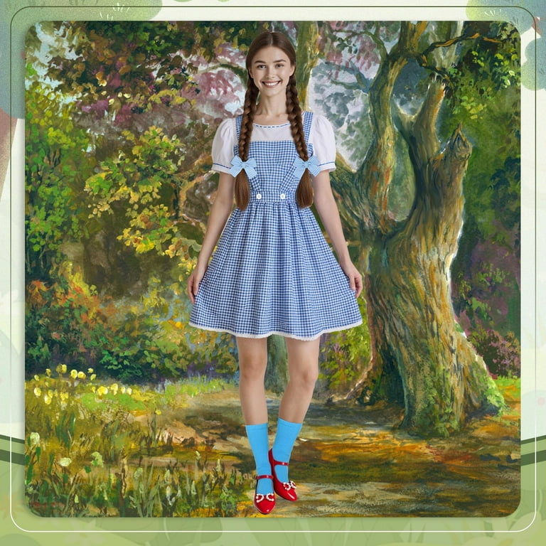 Lyacmy Women's Halloween Costume Blue Plaid Dress, Book Storybook