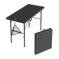 VECELO Folding Table For 4 with Mesh Bag and Hook, Indoor&Outdoor Portable Plastic Table, Fold-in-Half for Parties, Camping, Events & Outdoor Gatherings, Black