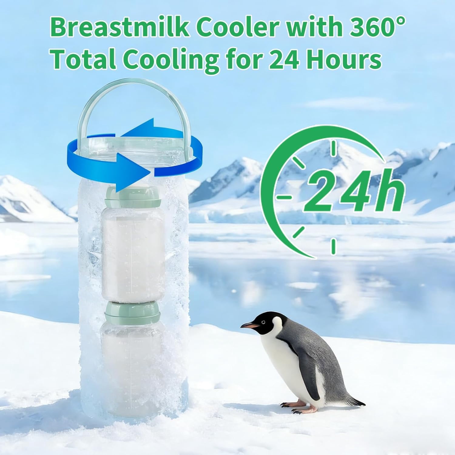 Portable Breast Milk Cooler – 360° Cooling for 24H, Includes 2×300ml 316 Stainless Steel Bottles, BPA-Free, Built-in Bottle Warmer, Safe Storage & Travel Solution for Moms