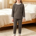 thumbnail image 4 of TIREOW Girls and Boys Thermal Underwear 2 Piece Set Vertical Stripe Crewneck Long Sleeve Top and Matching Pants Loungewear Sleepwear Set, 4 of 4