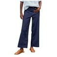thumbnail image 1 of Pantalons en Lin pour Femmes - Pantalons Capri à Jambes Larges Évasées Taille Haute avec Poches, 1 of 6