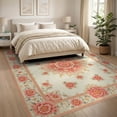 thumbnail image 3 of ODIKA Peach Floral Medallion With Boho Starburst Motif And Vintage Frame Non-Slip Flatwoven for Living Room, Under Sectional, Family, 3 of 7