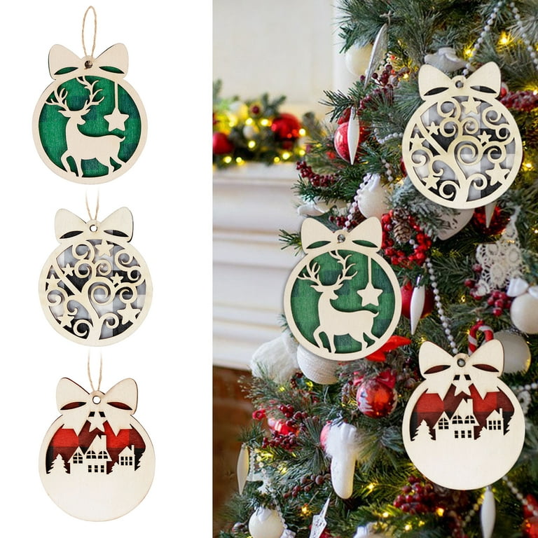  𝟮𝟰 𝗣𝗰𝘀 Christmas Tree Decorations Wooden Hanging