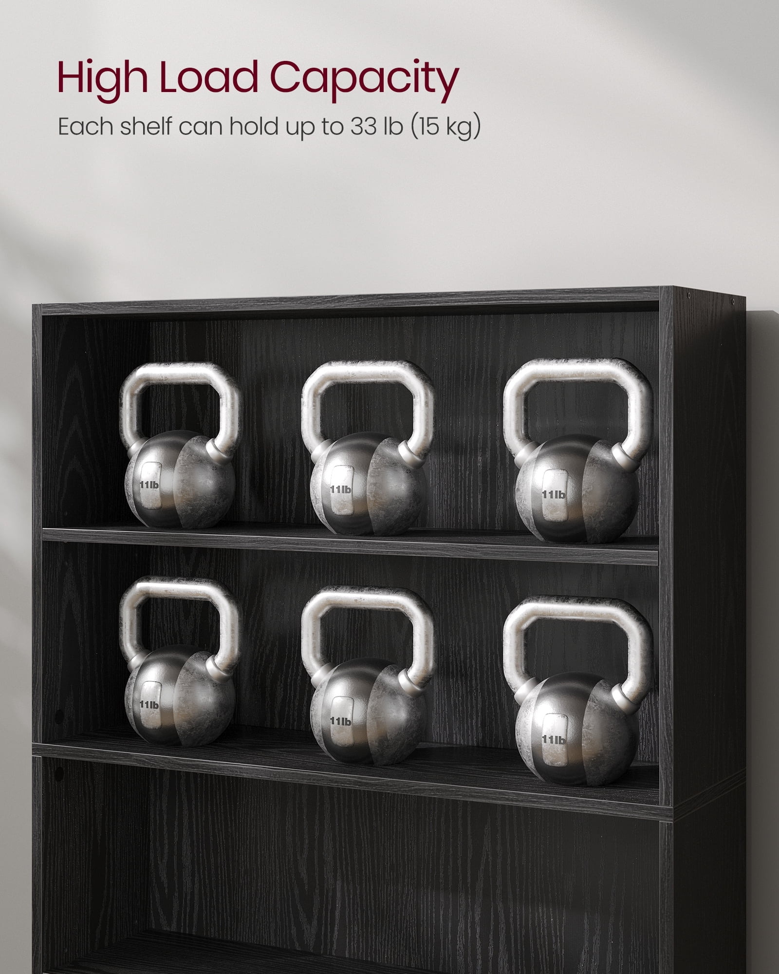 30 Inches Wide 5-Tier Open Bookshelf, Adjustable Storage Shelves, Floor Standing Bookcase, Ebony Black