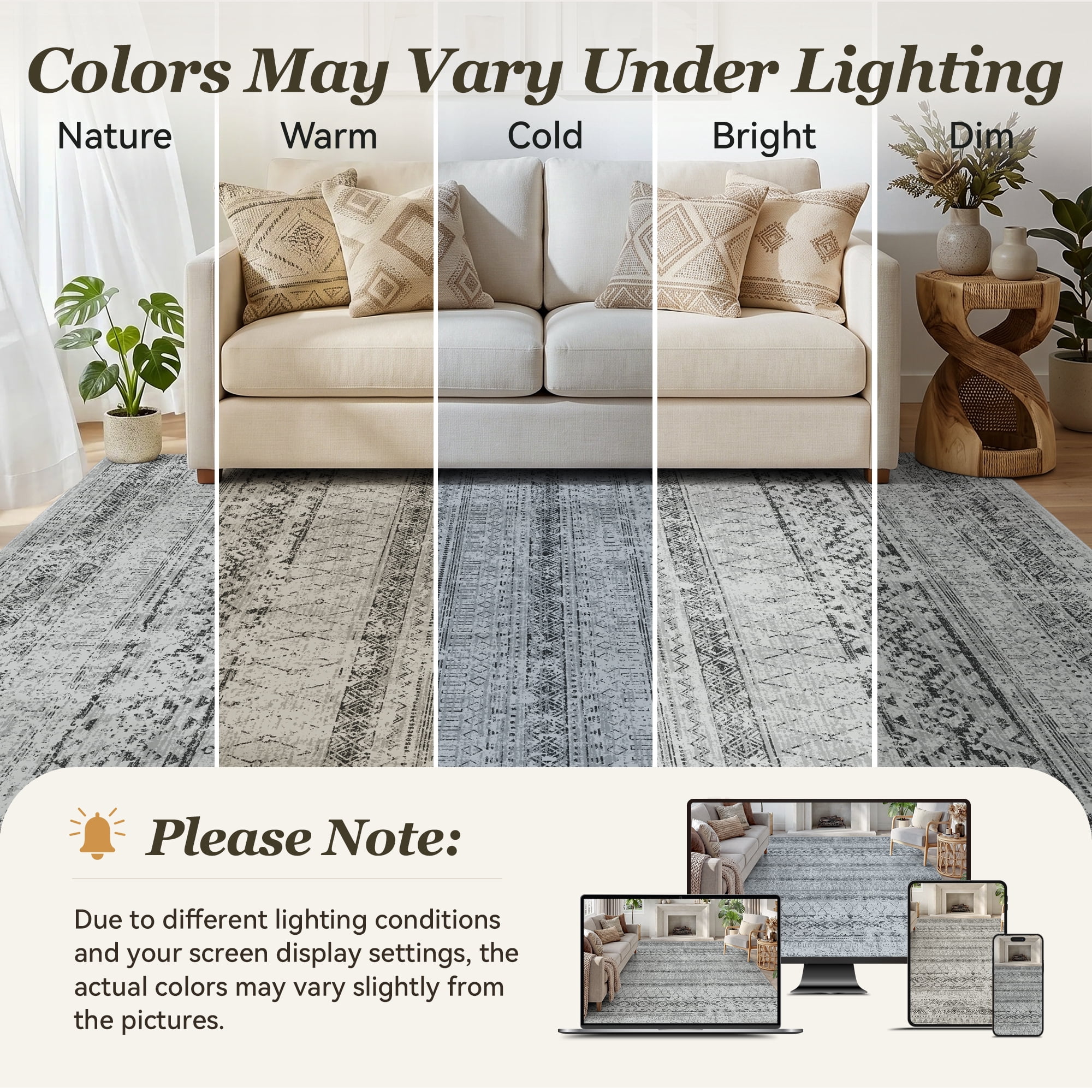SIXHOME 5'x8' Area Rugs for Living Room Washable Rugs Boho Geometric Living Room Rug Moroccan Neutral Carpet Non Slip Soft Distressed Rugs for Bedroom Dining Room Office Modern Home Decor Black
