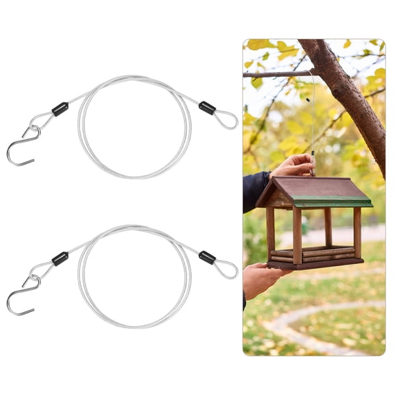2Pack 90cm Stainless Steel Cable Chain Wire Bird Feeder Hanger with Hook Clear