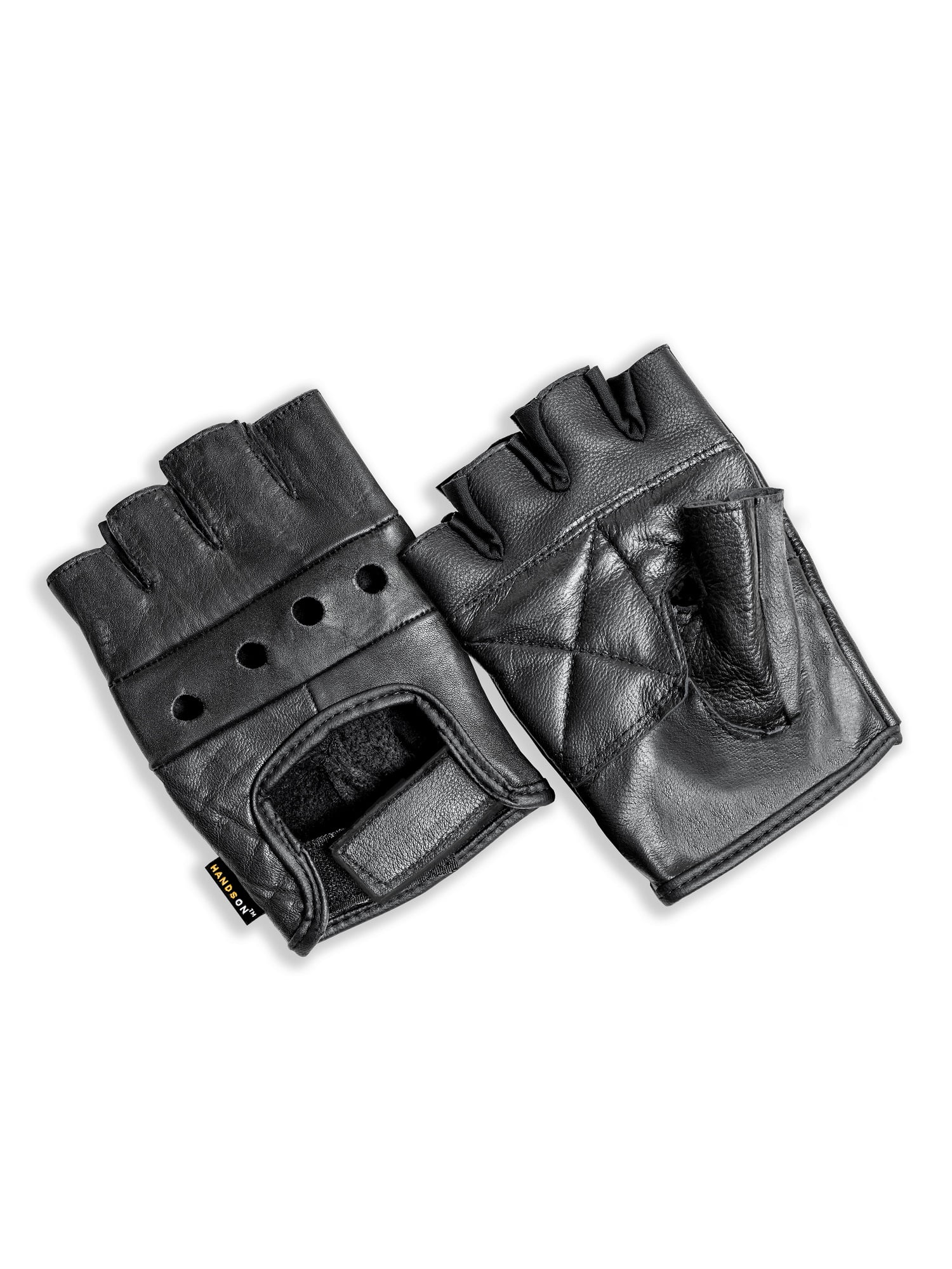 FL2250-M, Top Grain Leather Half Finger Gloves, Padded Palm, Hook & Loop Closure