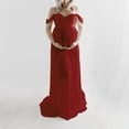 thumbnail image 2 of Vedolay Maternity Dress Casual Off Shoulder Cross-Front Ruched Maternity Gown Front Split Long Sleeve Maxi Photography Dress,F-Red XL, 2 of 5