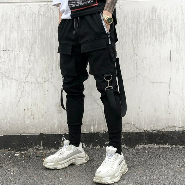 RKSTN Pants for Men Fall Side Pockets Pencil Pants Hip Hop Patchwork Ripped Sweatpants Loose Trousers Straight Leg Pants
