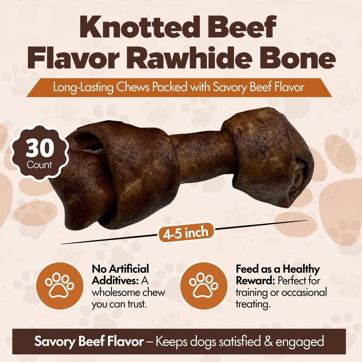 Knotted 4 to 5-in Beef Flavor Rawhide Bone Dog Treats, 30 CT