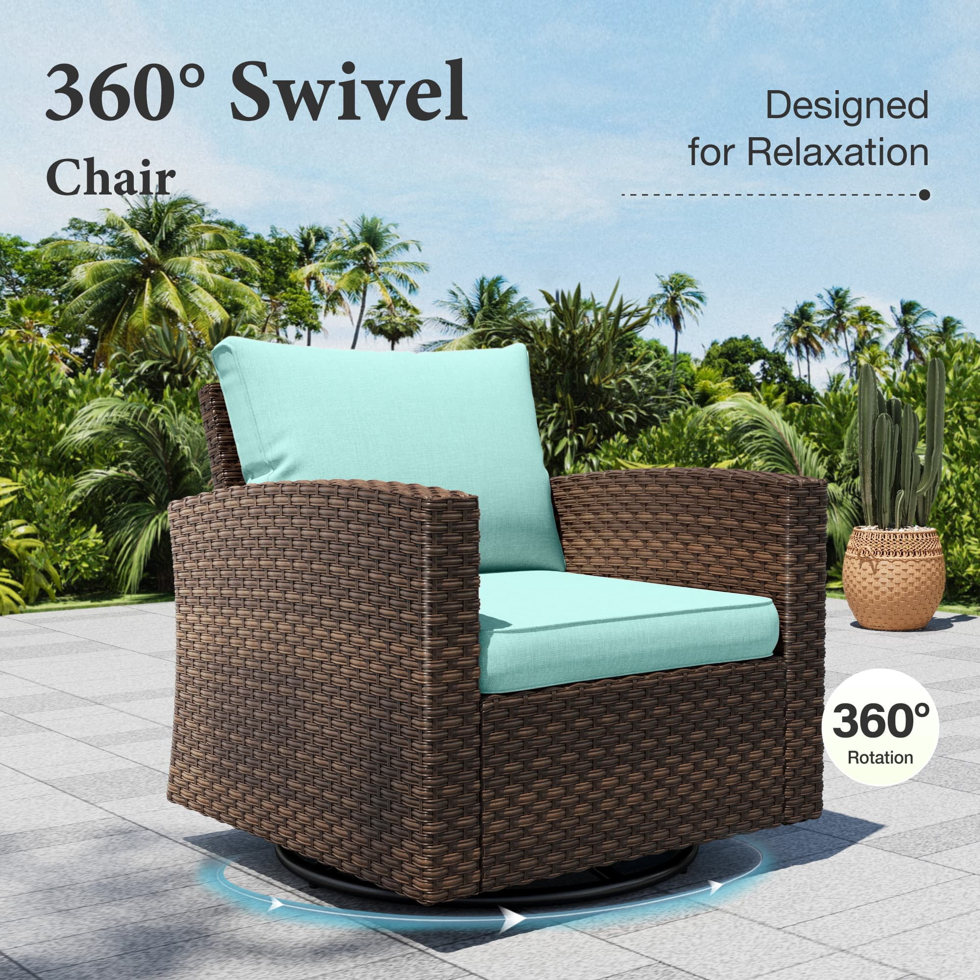MF Studio 7-Seater Outdoor Patio Furniture Set with Swivel Chair Sofa and Fire Pit Table Wicker Patio Sectional Conversation Set Blue