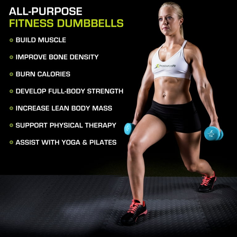 ProsourceFit Neoprene Dumbbells, 7 lb Set, Coated Grip, Hexagonal