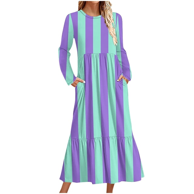Dress for Women,Long Sleeve Shirts for Women,Womens Fashion Casual Printed Long Sleeve Round-Neck Dress,Long Sleeve Dress for Women,Long Sleeve Dress