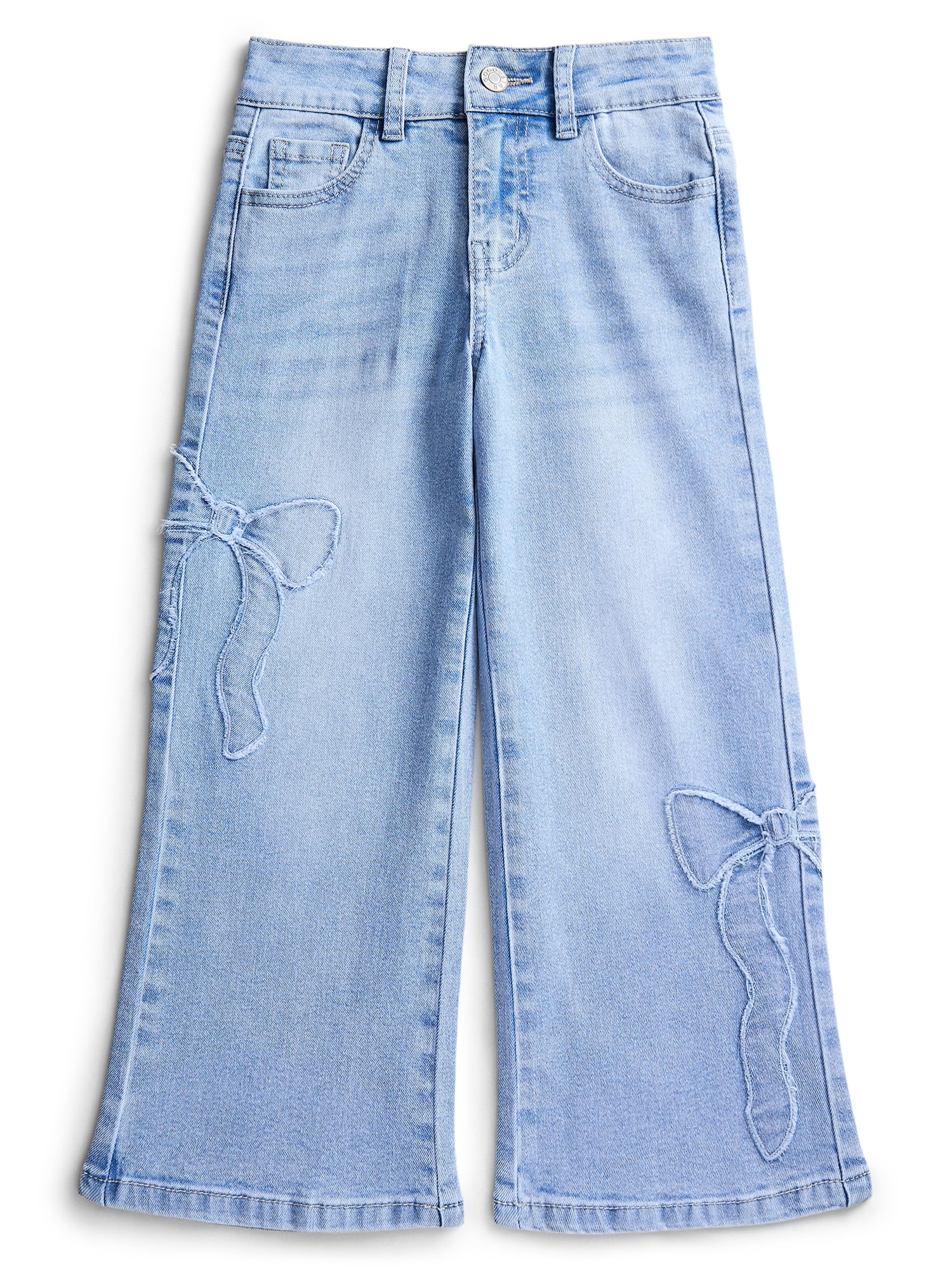 Gogo Star Girls Bow Embroidered Wide Leg Jeans, Size 5–18