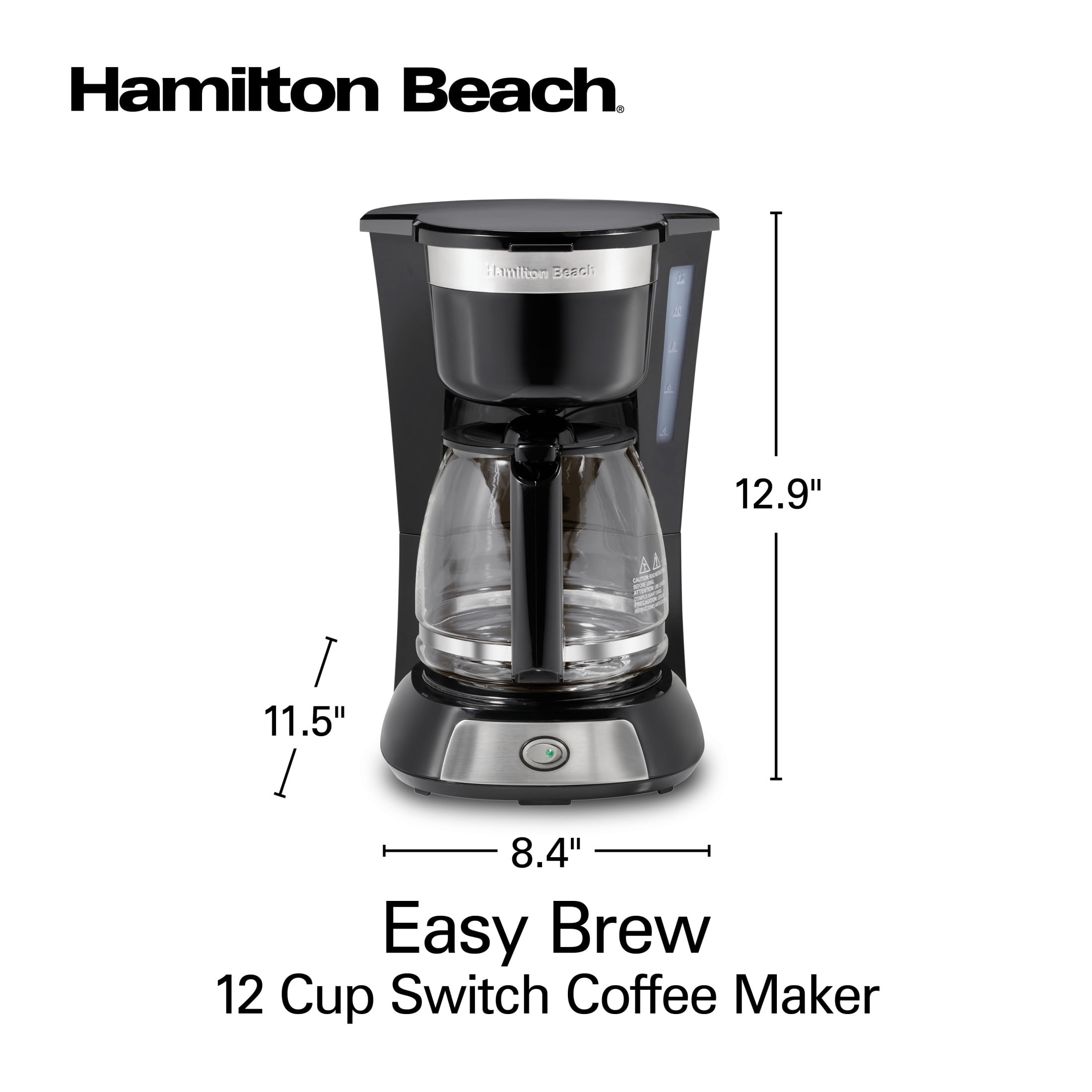 Hamilton Beach 12-Cup Drip Coffee Maker Machine with Glass Coffee Pot, Cafetera, Black