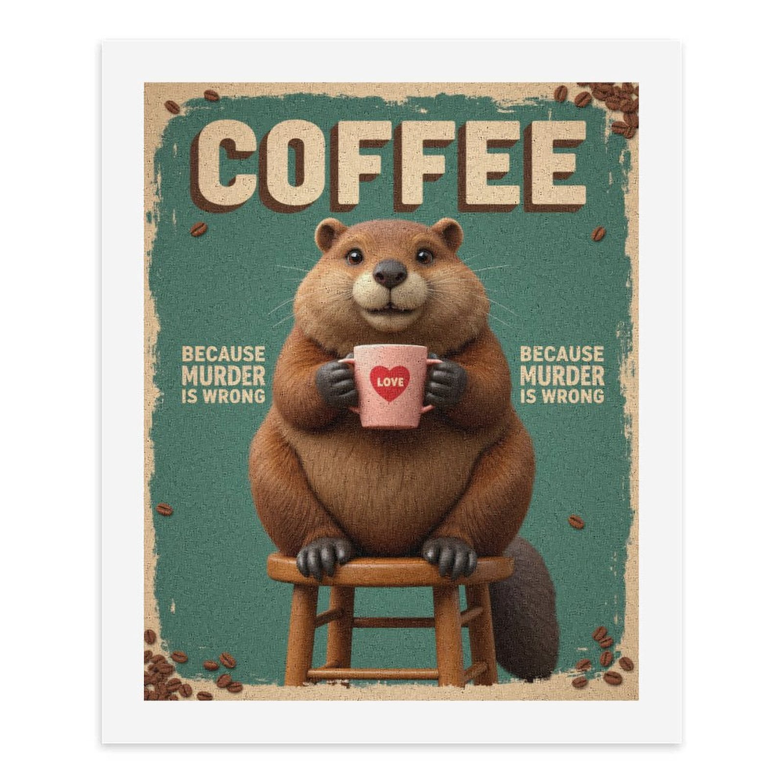 Paint by Numbers Kit for Adults, Beaver Coffee Love Cup Charm Paint by Numbers, Easy Paint by Numbers Kit for Adults Beginner, DIY Adult Paint by Number Kits on Canvas, Home Decor