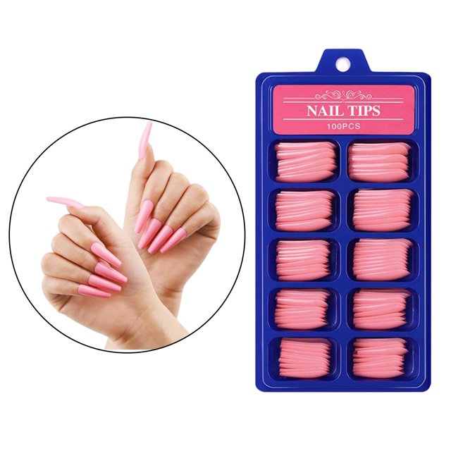 100 piezas de uñas postizas de ataúd, puntas de uñas postizas herramientas de belleza de manicura puntas de uñas con funda para arte - 11 Salvador Consejos para uñas falsas de bailarina