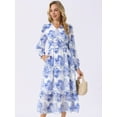 thumbnail image 3 of DARING DIVA Long Sleeve Floral V Neck Boho Chiffon Midi Dress L White, 3 of 7