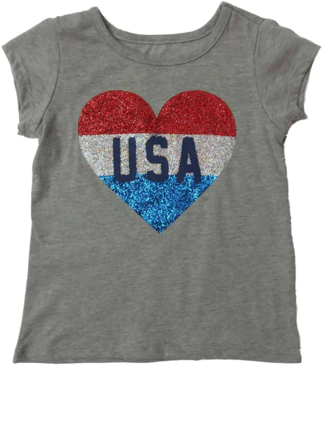Toddler Girls Gray USA Glitter Heart Patriotic Fourth Of July Holiday T ...
