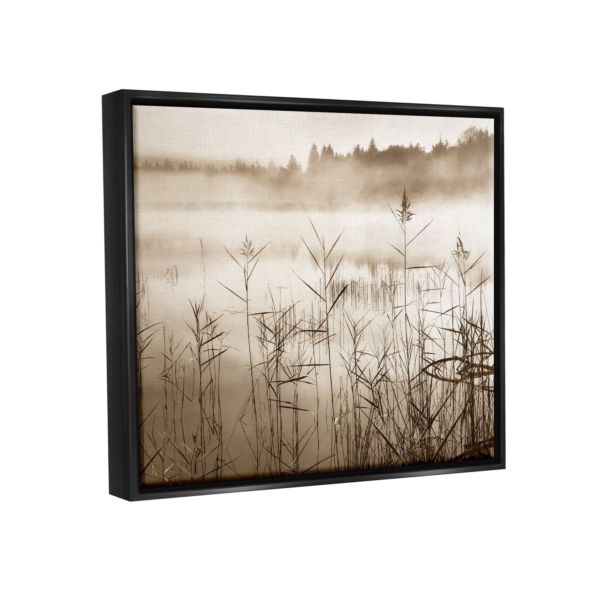 Stupell Industries Sepia Foggy Lake View Landscape Photography Black Floater Framed Canvas Art Print Wall Art, 31 x 25