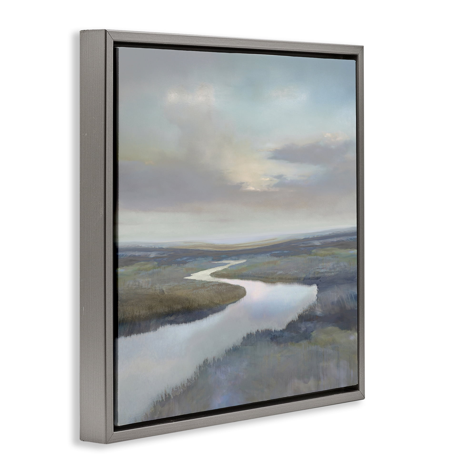 Stupell Industries Calm Riverbend in Greys Gray Framed Floater Canvas Wall Art, design by Christy McKee