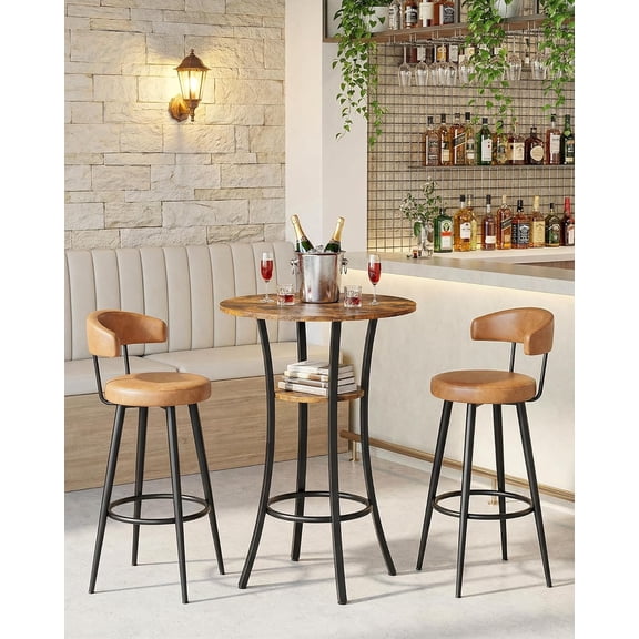 Round Bar Table, 2-Tier High Top Counter Height Dining Table for Bistro Pub Kitchen Living Room Rustic Brown and Black TBT03BF