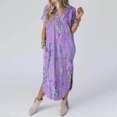 thumbnail image 2 of Vestido de Manga Corta para las Mujeres, Vestido Casual de Cuello en V de Bolsillo de Impresión de Moda Sexy Hecho de Poliéster Ligero para el Verano, Vestido de Verano para las Mujeres, 2 of 5