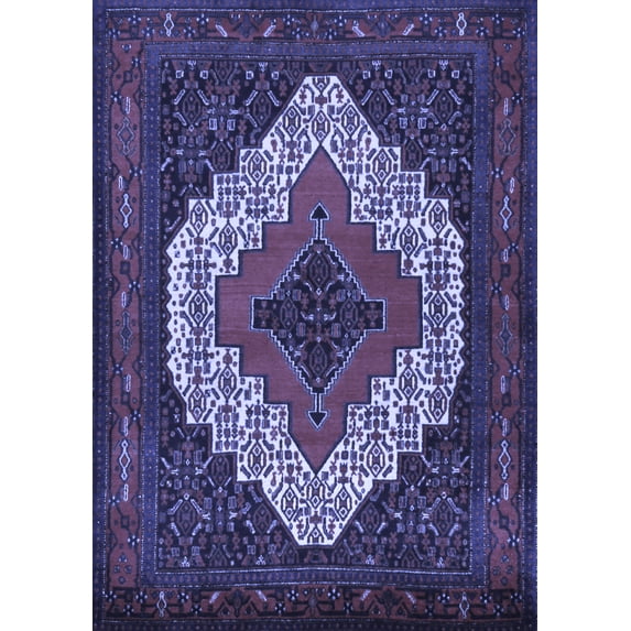 Ahgly Company Machine Washable Indoor Rectangle Persian Blue Traditional Area Rugs, 7' x 10'