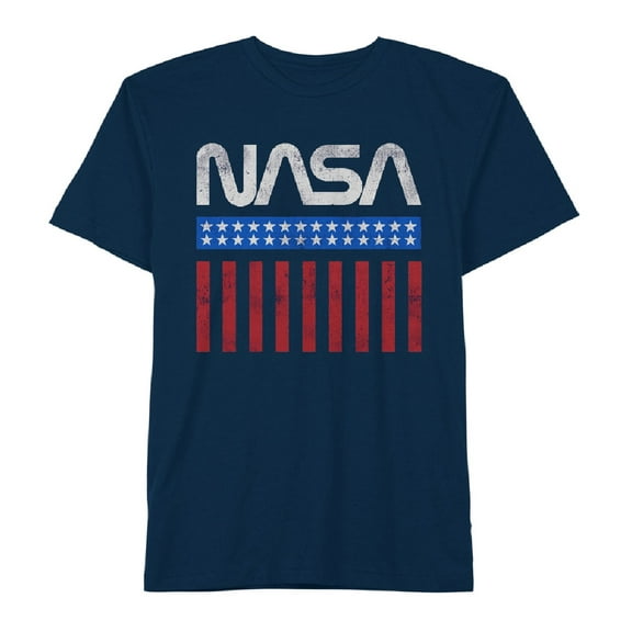 NASA Boys Stars and Stripes Crew Neck Short Sleeve Graphic T-Shirt (Navy)