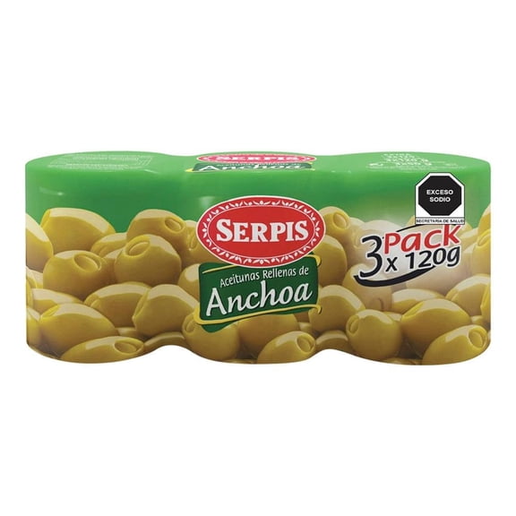 Aceituna Serpis rellenas de anchoa 3 pack de 120 g c/u